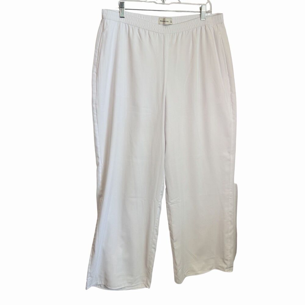 Abercrombie & Fitch Wide Leg Pull On Pants L White Elastic Waist High Rise NEW